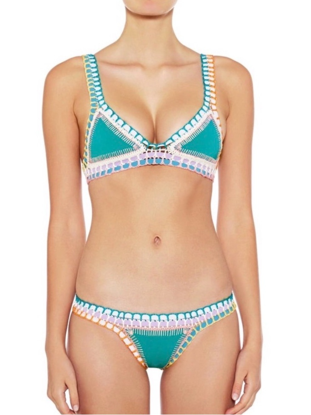 KIINI Teal Crochet-Trim Triangle Bikini Top